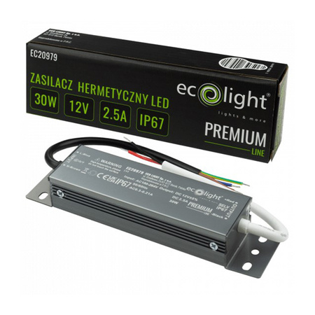 Zasilacz LED hermetyczny IP67 30W 12V Premium Ecolight