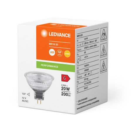 Żarówka LED Reflektor GU5.3 MR16 2.6W = 20W 200lm 2700K Ciepła 120° 12V Ledvance