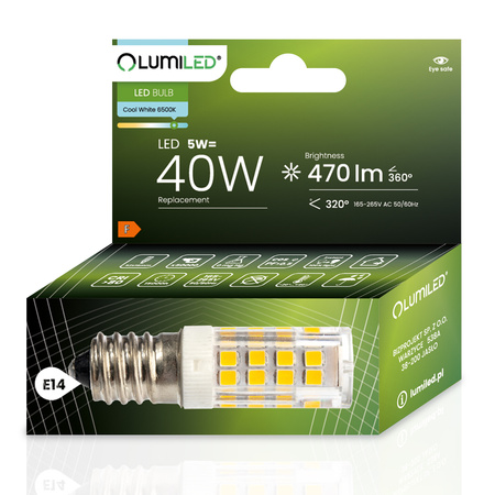 Zestaw 6x Żarówka LED LODÓWKA T25 E14 5W = 40W 470lm 6500K Zimna 320° LUMILED