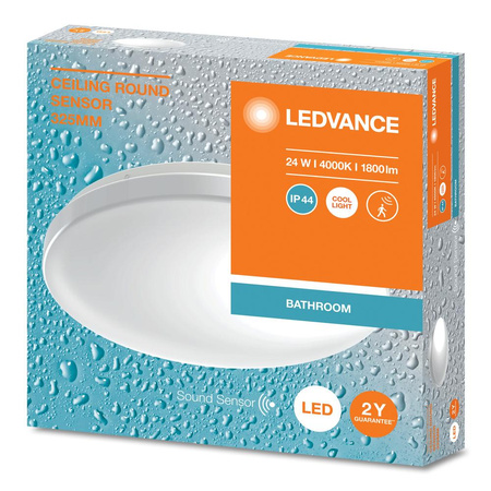 Plafon LED Lampa Sufitowa Natynkowa 24W 1800lm 4000K Neutralna IP44 Biały z Czujnikiem Dźwięku Ceiling Ledvance