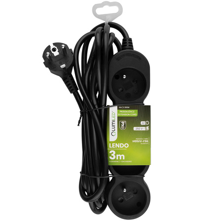 Przedłużacz Sieciowy Kabel z Uziemieniem Listwa Zasilająca 4 Gniazda 3m Czarny Sznur Lendo Lumiled