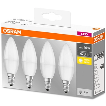 4PAK Żarówka LED E14 B35 5W = 40W 470lm 2700K Ciepła 300° OSRAM Base