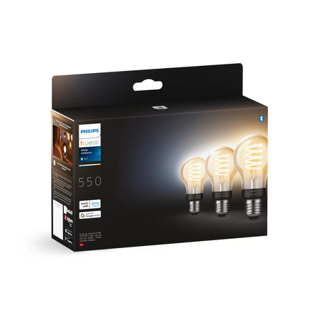 3x Żarówka LED E27 A60 7W = 40W 550lm 2200-4500K CCT FILAMENT SMART Inteligentna Bluetooth ZigBee White Ambiance Philips HUE