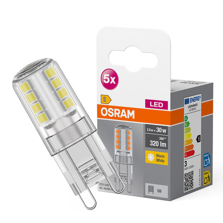 5x Żarówka LED Kapsułka G9 2.6W = 30W 320lm 2700K Ciepła 300° BASE Osram
