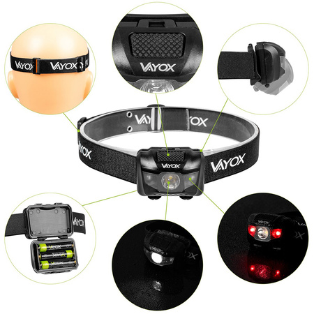 Latarka Akumulatorowa Czołowa 100lm LED + 2x LED VA0178 VAYOX