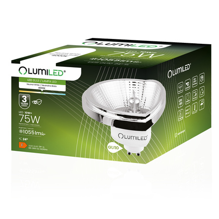 Żarówka LED GU10 Reflektor ES111 10W = 75W 1055lm 4000K Neutralna 24° Srebrna LUMILED