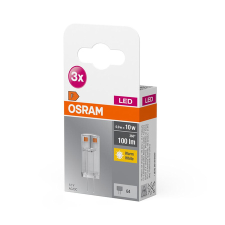 3x Żarówka LED Kapsułka G4 0.9W = 10W 100lm 2700K Ciepła 12V 320° BASE Osram