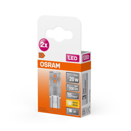 2x Żarówka LED Kapsułka G9 1.9W = 20W 200lm 2700K Ciepła 300° LED PIN Osram