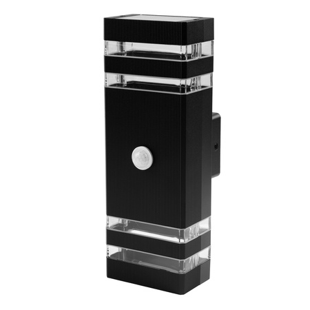 Lampa Ogrodowa Kinkiet Elewacyjny góra dół 2xGU10 Czarny Czujnik Ruchu IP54 PROTEA LUMILED