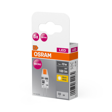 5x Żarówka LED Kapsułka G4 1W = 10W 100lm 2700K Ciepła 12V 320° BASE Osram