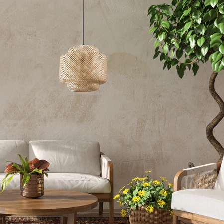 Lampa Sufitowa Wisząca Zwis E27 Beżowy BAMBOO NATURAL Sanico Goldlux