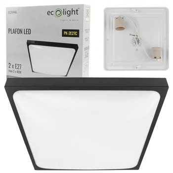 Plafon LED Lampa Sufitowa Natynkowa 2x E27 Czarna Kwadratowa Ecolight