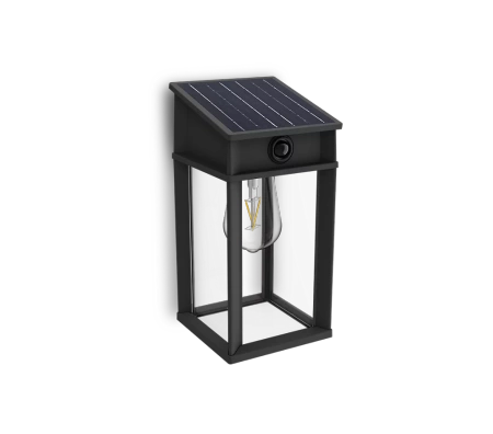 Kinkiet Ogrodowy Lampa Solarna Elewacyjna Zewnętrzna LED 3.2W 470lm 4000K IP44 z Czujnikiem Ruchu i Zmierzchu Czarna Geri Ultra Efficient Philips