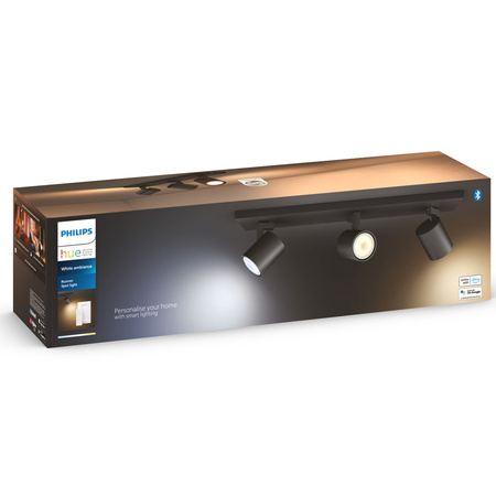 Lampa sufitowa Reflektor LED Spot Runner Czarny 3x 4,2W CCT PHILIPS HUE Bluetooth Zigbee + Przełącznik Dimmer Switch