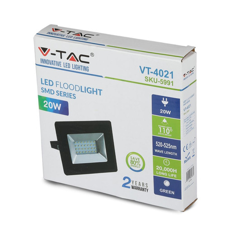 Naświetlacz LED 20W 1700lm IP65 Czarny Zielone Światło SMD VT-4021-C V-TAC
