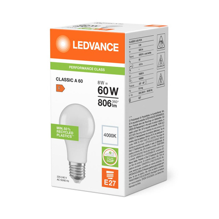 Żarówka LED A60 E27 8W = 60W 806lm 4000K Neutralna Biała LEDVANCE