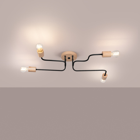 Lampa Sufitowa Żyrandol 4x E27 Naturalne Drewno Czarna Timbo Peach Puff SL.1669 Sollux