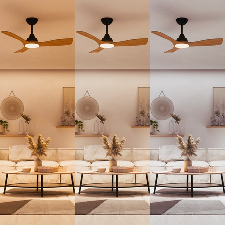 Wentylator Sufitowy 28W Lampa Sufitowa LED 24W 2650lm 3000/4300/6500K CCT Czarna Brązowa + Pilot Olas Philips