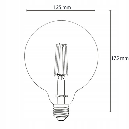 Żarówka LED E27 Kula G125 7W = 60W 806lm 2000K Ciepła 360° BURSZTYNOWA FILAMENT LUMILED