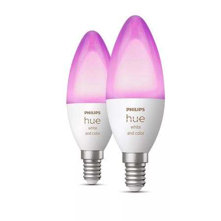 2x Żarówka LED E14 Świeczka B39 5.3W = 40W 470lm 2000-6500K CCT + RGB SMART Inteligentna Bluetooth ZigBee White and Color Ambiance Philips HUE