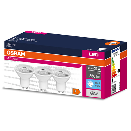 3PAK Żarówka LED GU10 4,5W = 35W 350lm 4000K Neutralna 120° OSRAM Value