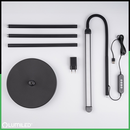 Lampa Stojąca Podłogowa Stołowa LED 14W CCT Ściemnialna z Regulacją Wysokości LONGA 2 Czarna LUMILED