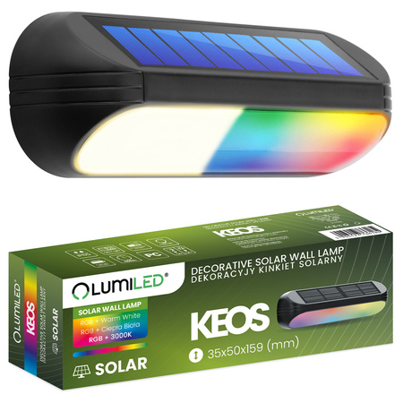 Lampa Solarna Ogrodowa LED Kinkiet Ścienny Elewacyjny 3000K + RGB KEOS LUMILED