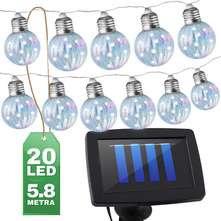 Girlanda Solarna Ogrodowa 20x LED Łańcuch Świetlny Ozdobne Kuleczki 5.8m