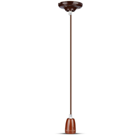 Lampa Wisząca Oprawa E27 Porcelanowy klosz brązowy z kablem VT-7998 V-TAC