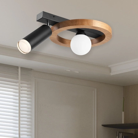 Lampa Sufitowa OTIS G9 + E27 Czarna Drewniana LM - 2.214 / A Lamkur