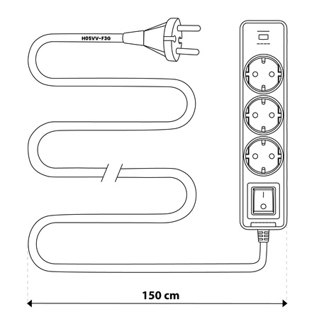 Przedłużacz Sieciowy Kabel z Uziemieniem Listwa Zasilająca 3 Gniazda 1.5m Włącznik ON/OFF Biały USB + USB-C Sznur ELGER Lumiled