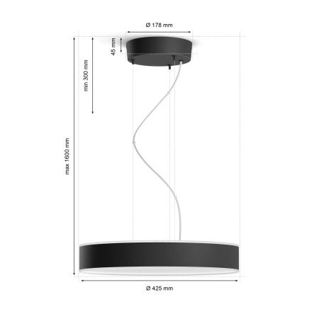 Lampa Wisząca Sufitowa LED 33.5W 4300lm IP20 White Ambiance TW Czarna 42.5cm Inteligentna SMART Zigbee Bluetooth Enrave Philips HUE