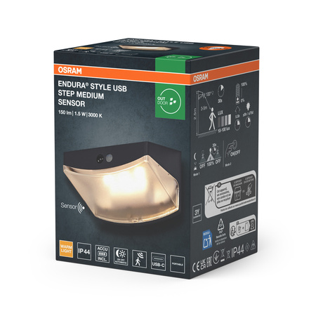 Kinkiet Ogrodowy Lampa Elewacyjna Zewnętrzna LED z Czujnikiem Ruchu i Zmierzchu 1.5W 120lm 3000K Ciepła Szary IP44 Endura Osram