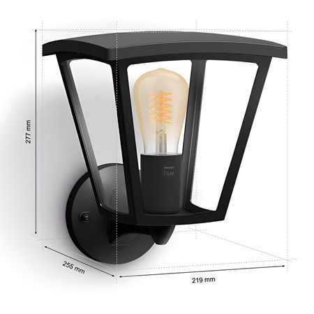 Lampa Ogrodowa LED Kinkiet Elewacyjny INARA E27 IP44 Latarnia do Góry Czarna PHILIPS HUE