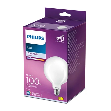 Żarówka LED Globe E27 G120 10.5W = 100W 1521lm 4000K Neutralna Filament Mleczna PHILIPS