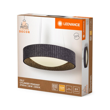 Lampa Wisząca LED 28W 3000K Oprawa Oświetleniowa Dekoracyjna Filc Szara LEDVANCE