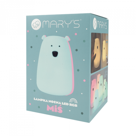 Lampka Nocna Dziecięca LED 0.4W 3000K Ciepła + Wielokolorowa RGB USB Akumulatorowa 1200mAh Niebieska + Pilot DUŻY MIŚ MARY'S