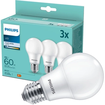 3PAK Żarówka LED E27 A60 8W = 60W 806lm 4000K Neutralna PHILIPS