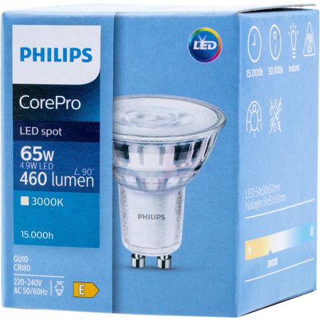 Żarówka LED GU10 4,9W = 65W 460lm 3000K Ciepła 36° PHILIPS