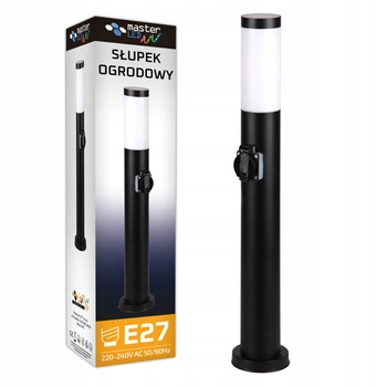 Lampa Ogrodowa Zewnętrzna E27 CZARNA SŁUPEK 65cm z Gniazdem 230V