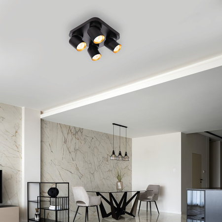 Lampa Sufitowa ANDY 4xGU10 Kwadrat Czarny Złoty Milagro