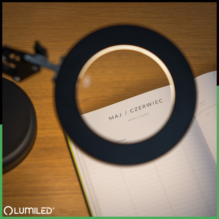 ZESTAW Lampka Biurkowa LED 8W CCT Kreślarska Stołowa Lupa LUCA 2 Czarna + Adapter USB 5V/1A DC LUMILED