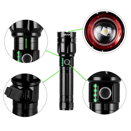 Latarka Taktyczna LED Lampka Ręczna Mocna 30W 1060lm Pro Series VA0108 Vayox