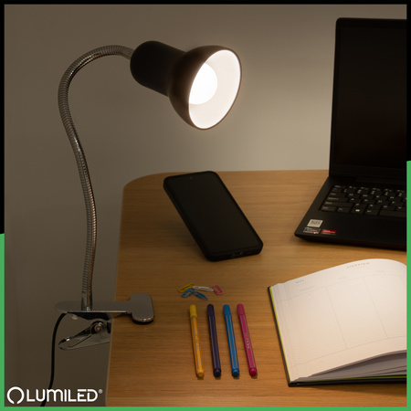 Lampka Biurkowa Stołowa Regulowana DONA Szkolna Nocna E27 Klips Czarna LUMILED