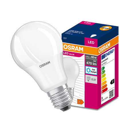 Żarówka LED E27 A55 4,9W = 40W 470lm 6500K Zimna 200° OSRAM Value