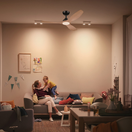 Wentylator Sufitowy 32W Lampa Sufitowa LED 24W 2650lm 3000/4300/6500K CCT Czarna Brązowa + Pilot Olas Philips