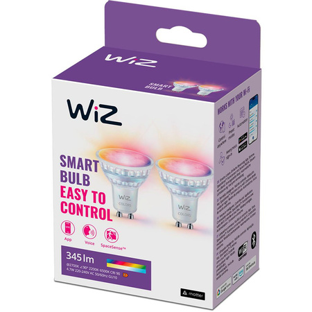 2x Żarówka LED GU10 Reflektor PAR16 4.7W = 50W 345lm 2200-6500K RGB + TW Inteligentna SMART WiFi Bluetooth Aplikacja WiZ