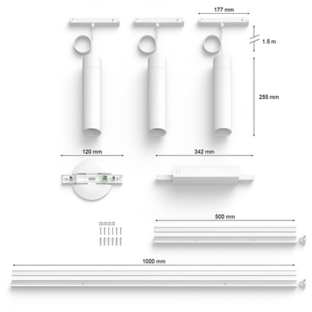 Zestaw Szyna Oświetleniowa Perifo Szynoprzewód 1,5m + 3x Lampa Wisząca LED 15,6W CCT RGB Philips HUE Bluetooth Biały