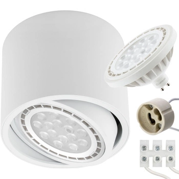 Oprawa Natynkowa HALOGENOWA SPOT TUBA Ruchoma GU10 AR111 Biała 100mm + Żarówka LED GU10 15W 230V 4000K Neutralna