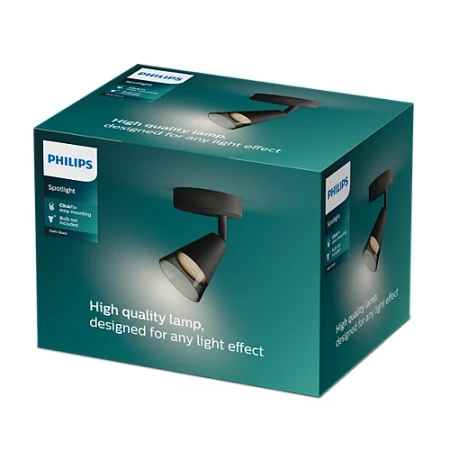 Lampa Ścienna Sufitowa Kinkiet GU10 Czarna Cleft Philips